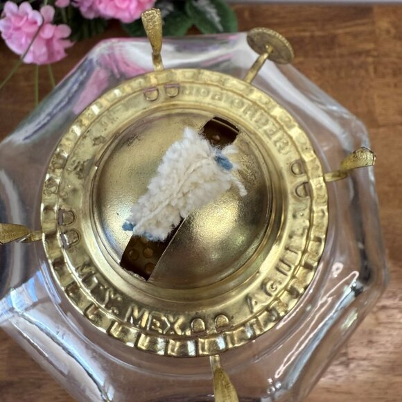 Clear Glass Oil Lantern Mexico – Hexagonal Pedestal Hurricane Chimney Brass Wick - Picture 4 of 6